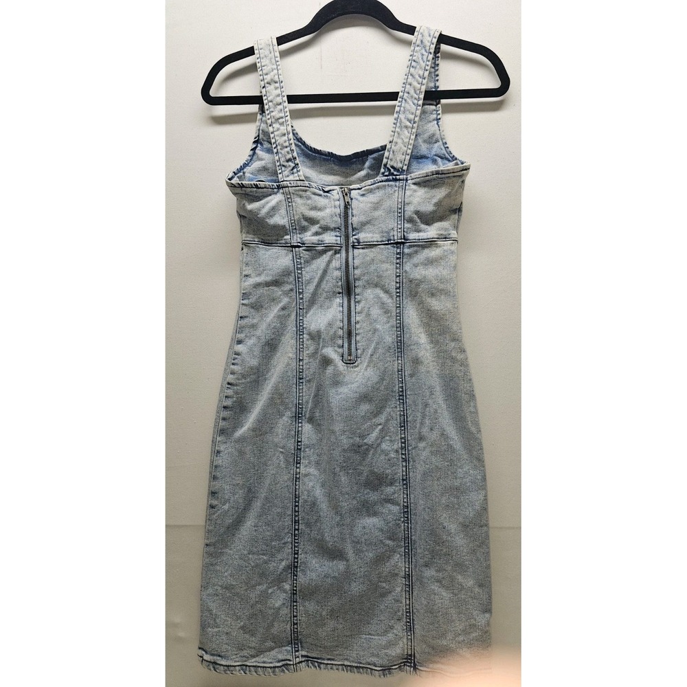 Rewash Denim Midi Dress Womens Small Acid Wash Corset Bodice Slit Bodycon Y2K - Picture 3 of 7